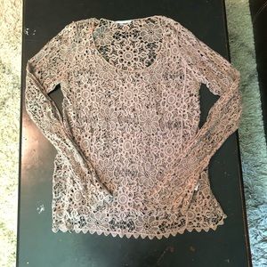 Brown crocheted detailed long sleeve blouse!